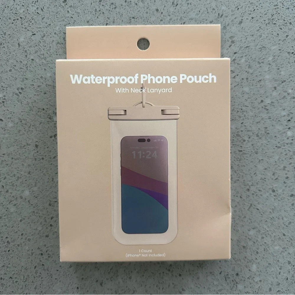 Waterproof Phone Pouch with Neck Lanyard - Cream